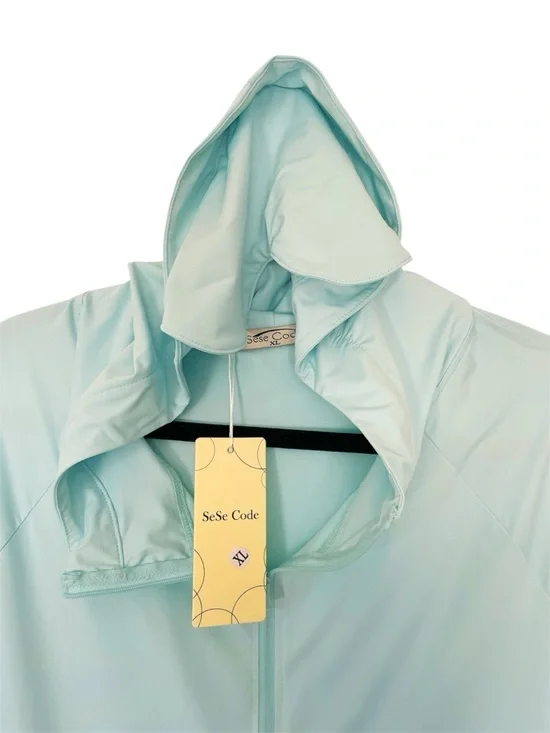 SESE CODE Aqua Light Blue Zip Up Hoodie Lightweight Eye Mask XL - Picture 8 of 11
